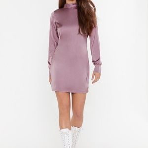 Nasty Gal Tie Back Satin LS Dress Mauve